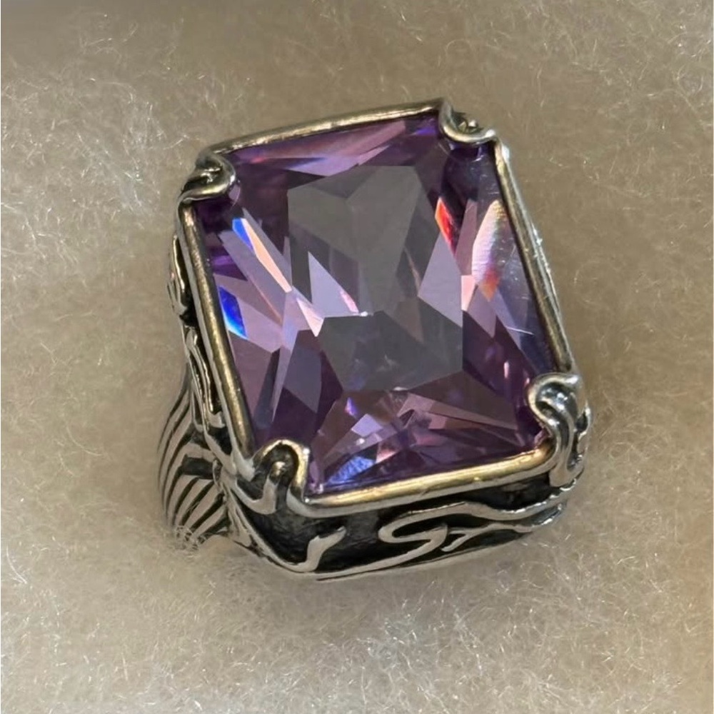 Vintage-Inspired Silver Ring with Purple Gemstone